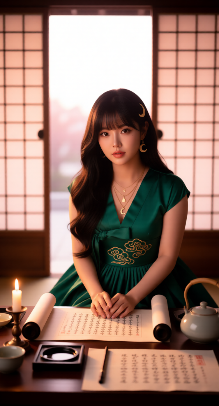 찻상 앞에 앉은 유나 — '유나랑 커피챗'의 분위기