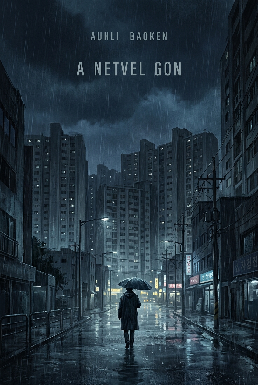 AI가 그린 표지 — 상단에 'AUHLI BAOKEN', 'A NETVEL GON'이라는 엉터리 영문 글자가 박혀 있다